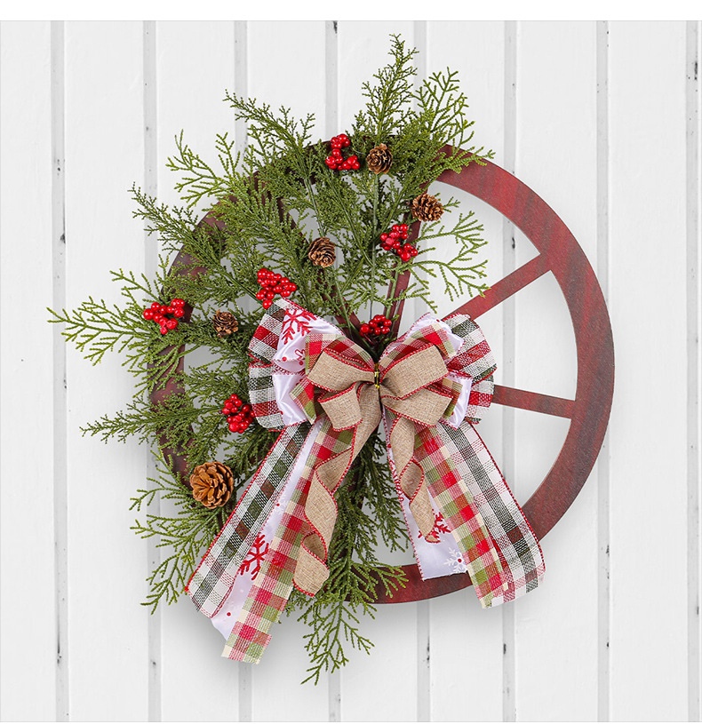 Christmas,Friendship Gifts,Thank You,Christmas Decoration Door Hanging - Wooden Wheel Garland